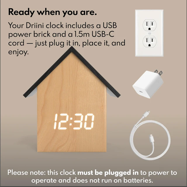 Alt view image 6 of 7 - Digital House-Shaped Alarm Clock with Temperature Display (Light Wood) Modern Aesthetic - Cute Cube Frame and White LED Dimmer - Perfect Small Desk Clock for Bedside Table or Bedroom Mantle