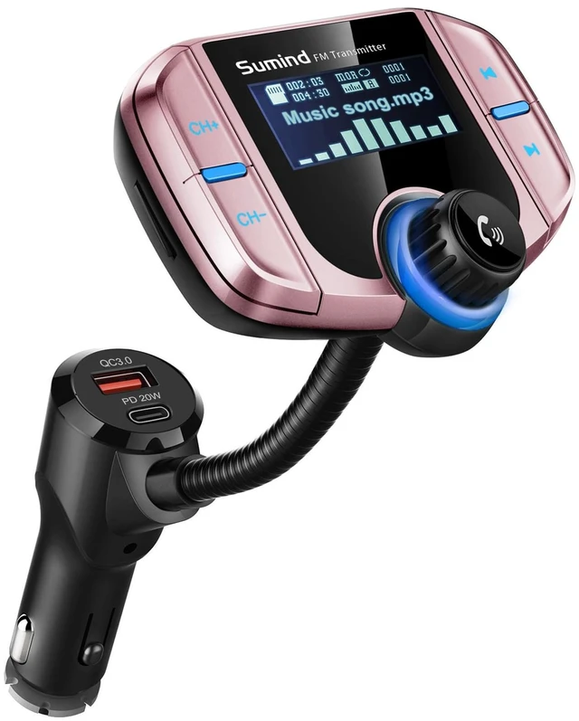 Main image of Upgraded Wireless Bluetooth Car Adapter FM Transmitter(Rose Gold,Pd) | 1.7'' LCD Display, Flexible Gooseneck, 20W Fast Charging&Dual USB Ports, AUX Input/Output for Hands-Free Call, Micro/TF Card