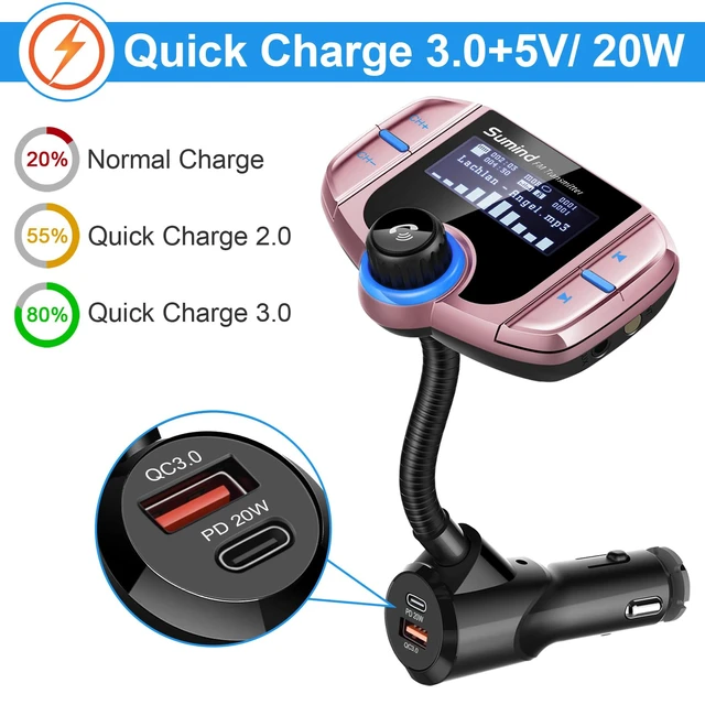 Alt view image 4 of 7 - Upgraded Wireless Bluetooth Car Adapter FM Transmitter(Rose Gold,Pd) | 1.7'' LCD Display, Flexible Gooseneck, 20W Fast Charging&Dual USB Ports, AUX Input/Output for Hands-Free Call, Micro/TF Card