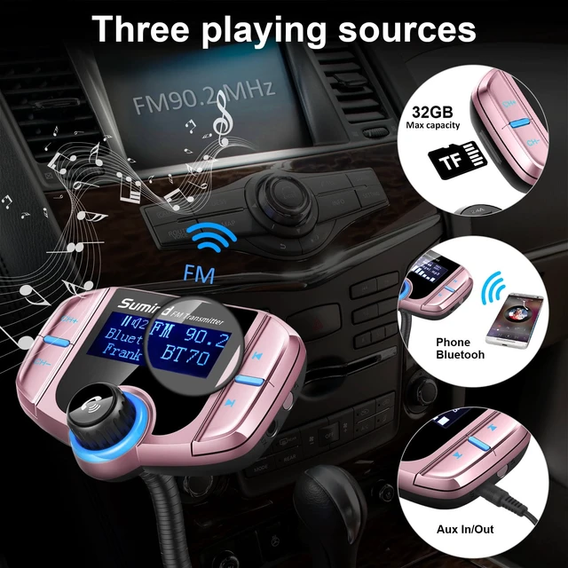 Alt view image 5 of 7 - Upgraded Wireless Bluetooth Car Adapter FM Transmitter(Rose Gold,Pd) | 1.7'' LCD Display, Flexible Gooseneck, 20W Fast Charging&Dual USB Ports, AUX Input/Output for Hands-Free Call, Micro/TF Card