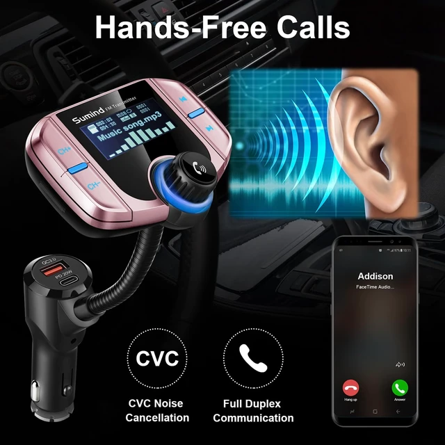Alt view image 7 of 7 - Upgraded Wireless Bluetooth Car Adapter FM Transmitter(Rose Gold,Pd) | 1.7'' LCD Display, Flexible Gooseneck, 20W Fast Charging&Dual USB Ports, AUX Input/Output for Hands-Free Call, Micro/TF Card