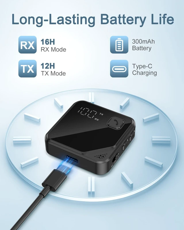 Alt view image 6 of 7 - Upgrade Bluetooth 5.4 Car Adapter with 16-Hour Battery, 2-in-1 Hi-Fi Stereo Wireless Transmitter/Receiver for Car, Home Stereo, Headphones, Hands-Free Calling