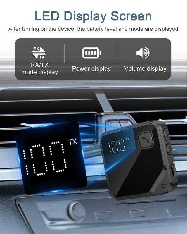 Alt view image 7 of 7 - Upgrade Bluetooth 5.4 Car Adapter with 16-Hour Battery, 2-in-1 Hi-Fi Stereo Wireless Transmitter/Receiver for Car, Home Stereo, Headphones, Hands-Free Calling
