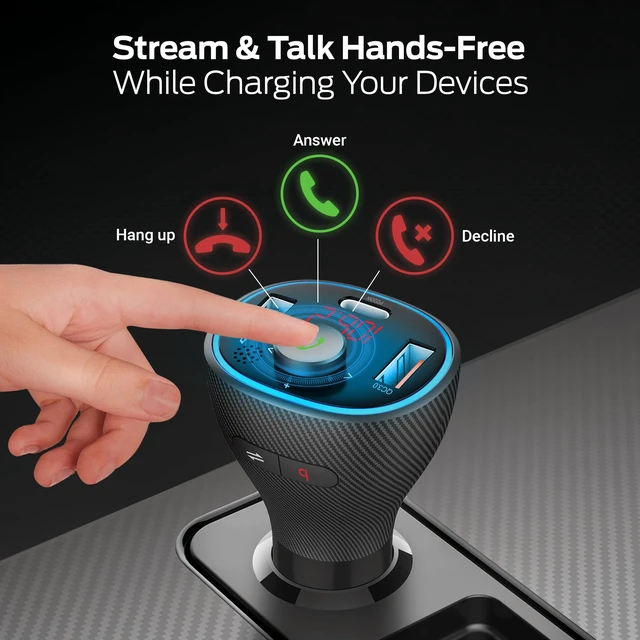 Alt view image 3 of 7 - Monster Bluetooth FM Transmitter for Car Cigarette Lighter with 20W QC3.0 USB A & USB C PD Charger, Bass Boost Button, Flash Drive Port, Google Voice & Siri Compatible, Hands-Free Calls, Microphone