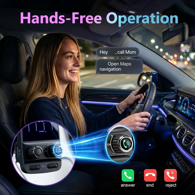 Alt view image 7 of 7 - Upgraded Bluetooth 5.4 FM Transmitter for Car, PD 30W Fast Charging | Bluetooth Car Adapter, Wireless FM Transmitter Radio Adapter with Bass EQ,LED Display, Hands-Free Calling,Dual USB-C & USB-A