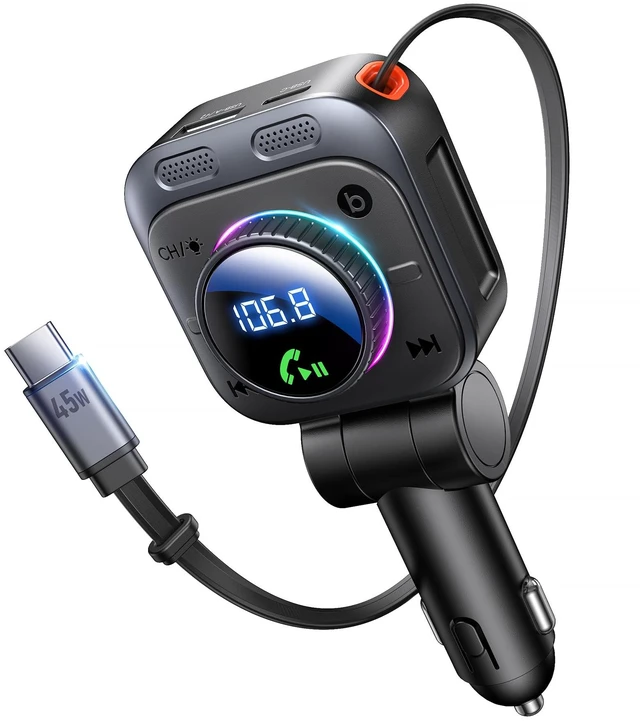 Main image of 72W Bluetooth 5.4 FM Transmitter Car Adapter | with Extendable Charging Cable USB C Car Cigarette Lighter, Bass & Hands-Free, 180° Rotatable for iPhone 17/16/15