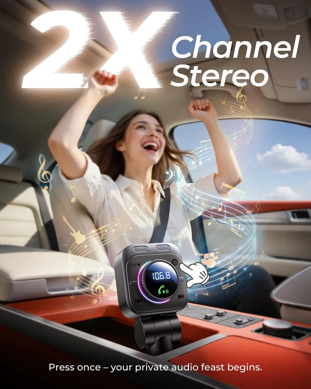 Alt view image 3 of 7 - 72W Bluetooth 5.4 FM Transmitter Car Adapter | with Extendable Charging Cable USB C Car Cigarette Lighter, Bass & Hands-Free, 180° Rotatable for iPhone 17/16/15