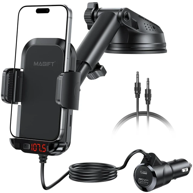 Main image of Bluetooth Car Adapter 3 in 1 FM Transmitter PD 48W Fast Charging | Bluetooth Transmitter with Phone Holder, Strong Microphone, HiFi Bass Sound, Hands-Free Call, Support USB/TF Drive