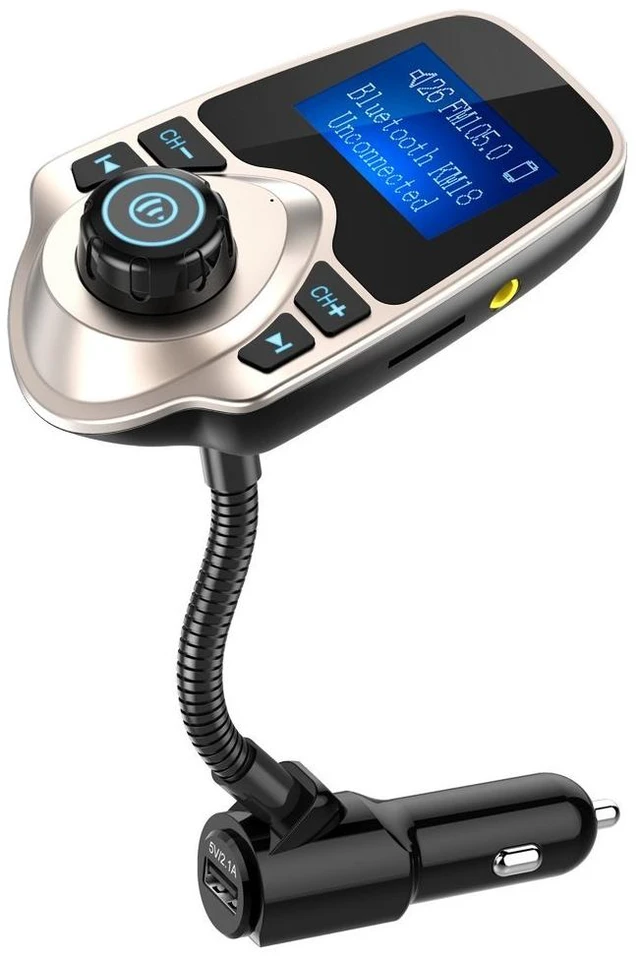 Main image of Bluetooth 5.4 Car Adapter, FM Transmitter with 1.44" LCD Screen Gold | Wireless FM Radio Player with Flexible Gooseneck, Noise Cancellating Fits Older Vehicles, Hands-Free Call Support USB/AUX/TF