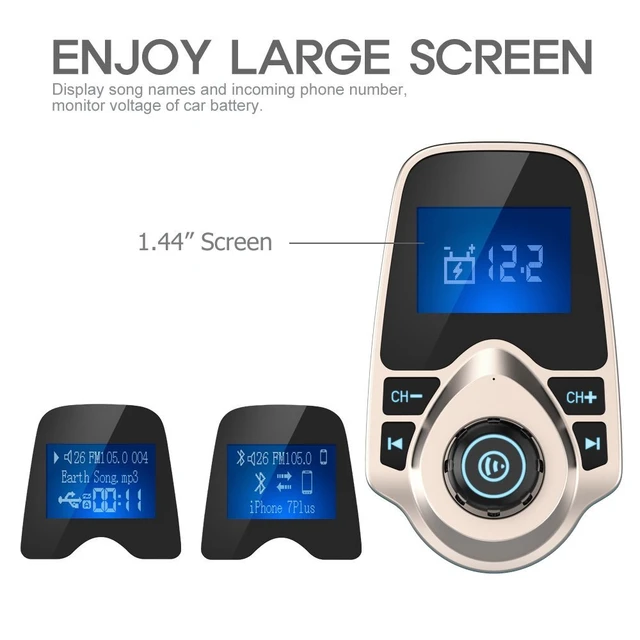 Alt view image 3 of 7 - Bluetooth 5.4 Car Adapter, FM Transmitter with 1.44" LCD Screen Gold | Wireless FM Radio Player with Flexible Gooseneck, Noise Cancellating Fits Older Vehicles, Hands-Free Call Support USB/AUX/TF