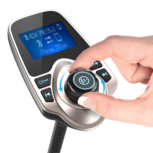 Alt view image 2 of 7 - Bluetooth 5.4 Car Adapter, FM Transmitter with 1.44" LCD Screen Gold | Wireless FM Radio Player with Flexible Gooseneck, Noise Cancellating Fits Older Vehicles, Hands-Free Call Support USB/AUX/TF