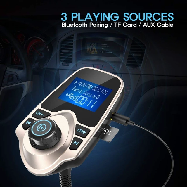 Alt view image 5 of 7 - Bluetooth 5.4 Car Adapter, FM Transmitter with 1.44" LCD Screen Gold | Wireless FM Radio Player with Flexible Gooseneck, Noise Cancellating Fits Older Vehicles, Hands-Free Call Support USB/AUX/TF