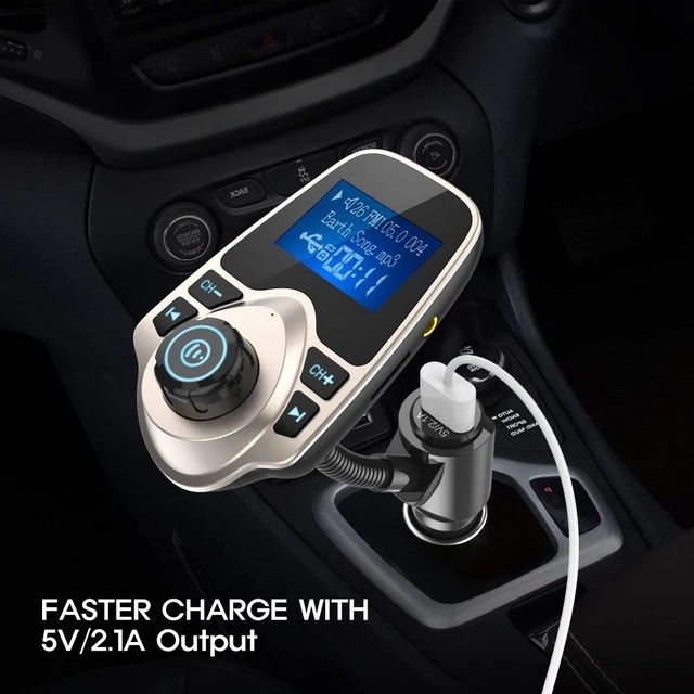 Alt view image 6 of 7 - Bluetooth 5.4 Car Adapter, FM Transmitter with 1.44" LCD Screen Gold | Wireless FM Radio Player with Flexible Gooseneck, Noise Cancellating Fits Older Vehicles, Hands-Free Call Support USB/AUX/TF