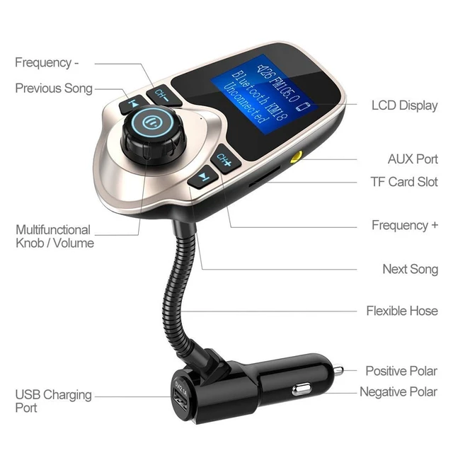 Alt view image 4 of 7 - Bluetooth 5.4 Car Adapter, FM Transmitter with 1.44" LCD Screen Gold | Wireless FM Radio Player with Flexible Gooseneck, Noise Cancellating Fits Older Vehicles, Hands-Free Call Support USB/AUX/TF