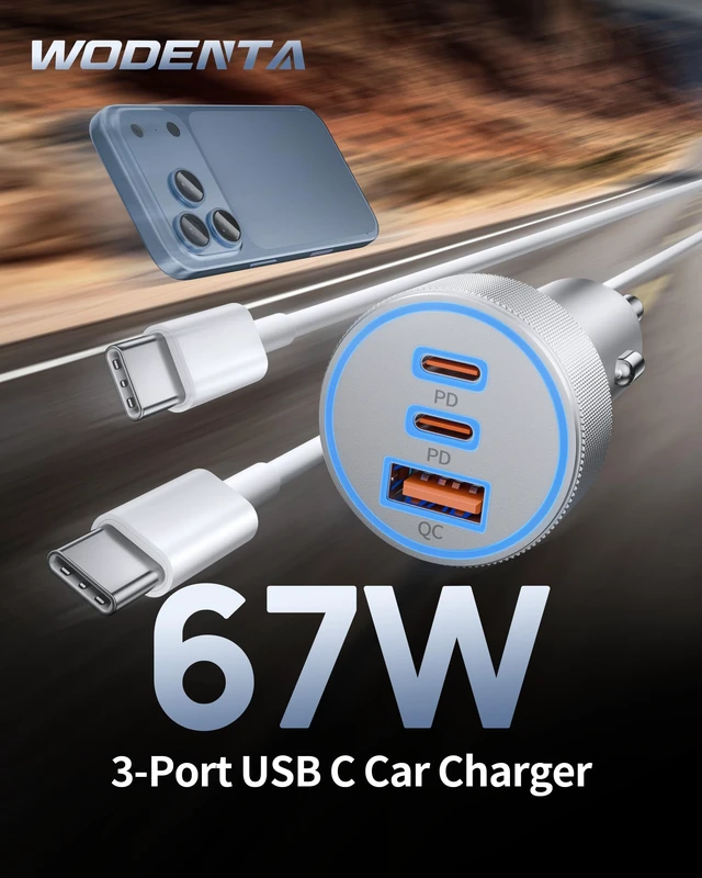 Alt view image 2 of 7 - for iPhone 18/17/16/15 Pro Max/Duo Car Charger, 67W Fast USB C Car Charger | 3-Port Power Cigarette Lighter Adapter, with 3FT USB C to C Cable, for iPhone 18/18 Pro Max/Duo/17/17 Pro/16/15 Pro Max