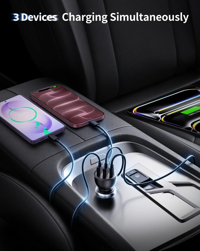Alt view image 4 of 7 - iPhone Duo 18 Pro Max 17 16 Car Charger, 3-Port 70W Fast USB C Car Charger | Cigarette Lighter USB Charger Adapter + 3FT USB C Cable, Car Accessories for iPhone Duo/18 Pro/17/17e/16/15 Pro Max