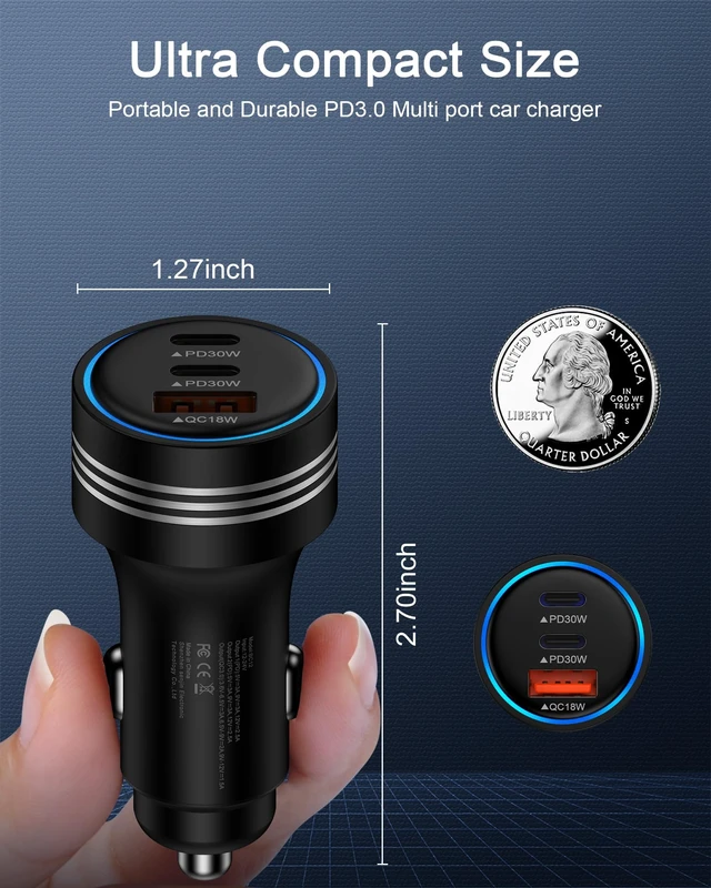 Alt view image 5 of 7 - iPhone 18 Pro Car Charger Fast Charging, 78W 3-Port Super Fast Car Charger | USB A & USB C Car Power Cigarette Lighter Adapter for iPhone 18 Pro Max/17/17e/Air/17 Pro/16/16e/15/14/13/12, iPad, Samsung