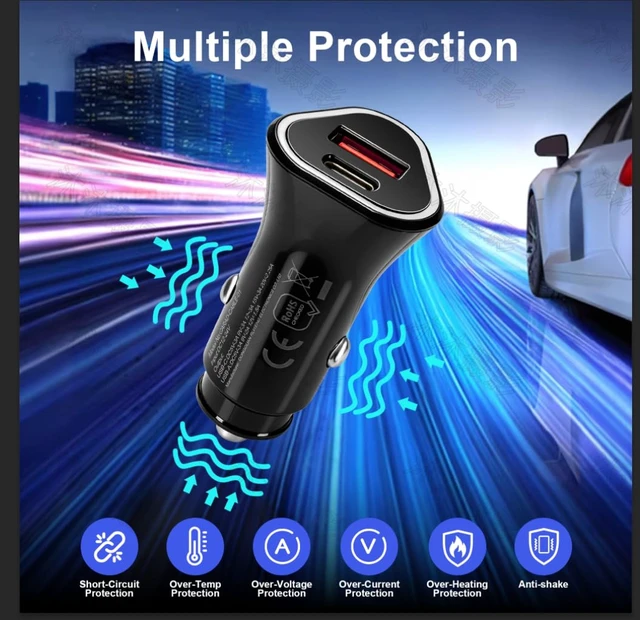 Alt view image 7 of 7 - 65W USB C Car Charger, 2-Port Super Fast Charging Cigarette Lighter Adapter | PD 65W Type-C & QC 18W Type-A Car Charger with 3ft 60W Cable for iPhone 18 17 16 15 14 13,iPad, Samsung Galaxy S26 25 S24