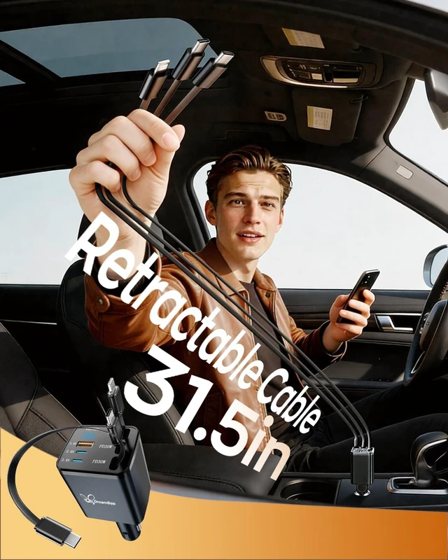 Alt view image 3 of 7 - Retractable Car Charger,108W 6 in 1 Super Fast Charge Car Phone Charger with 3 Cords 31.5INCH,Gifts for Men Women Car Truck Accessories for iPhone 18/17/16/15/14/13 Pro Max XR,iPad,Samsung