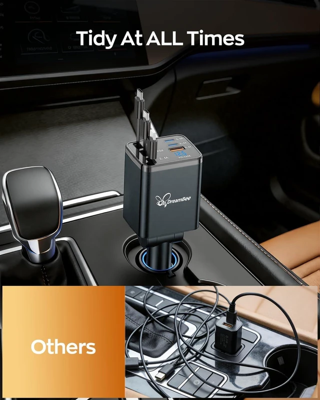 Alt view image 4 of 7 - Retractable Car Charger,108W 6 in 1 Super Fast Charge Car Phone Charger with 3 Cords 31.5INCH,Gifts for Men Women Car Truck Accessories for iPhone 18/17/16/15/14/13 Pro Max XR,iPad,Samsung