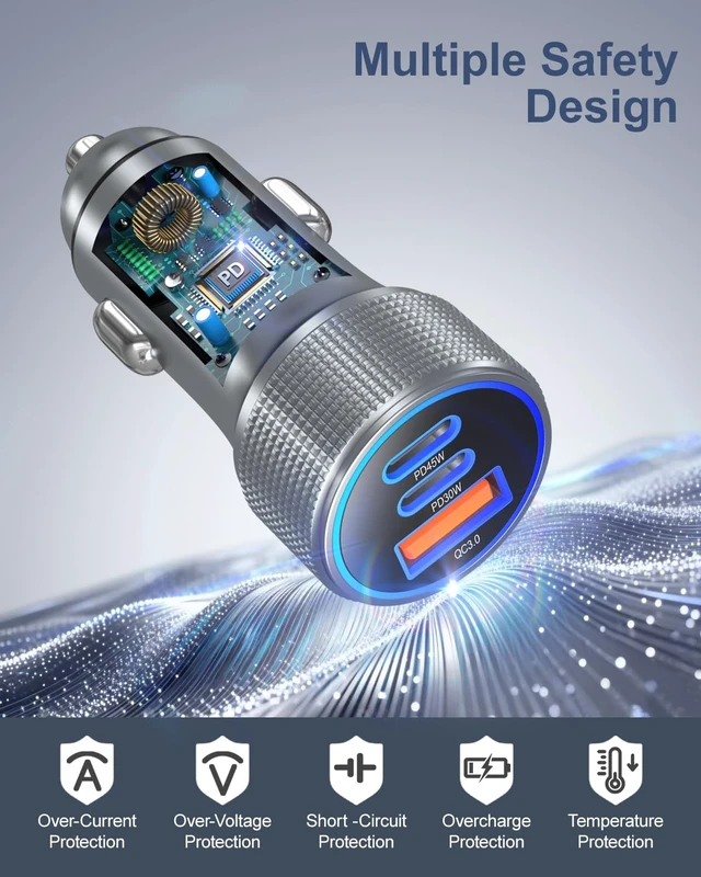 Alt view image 5 of 7 - 93W 3 in 1 USB C Super Fast Car Charger, 45W Type C Cigarette Lighter Adapter with 6ft USB-C Cable for Galaxy S26 Ultra S25 FE S24 S22 iPhone 18 17 16 15 Pro Max