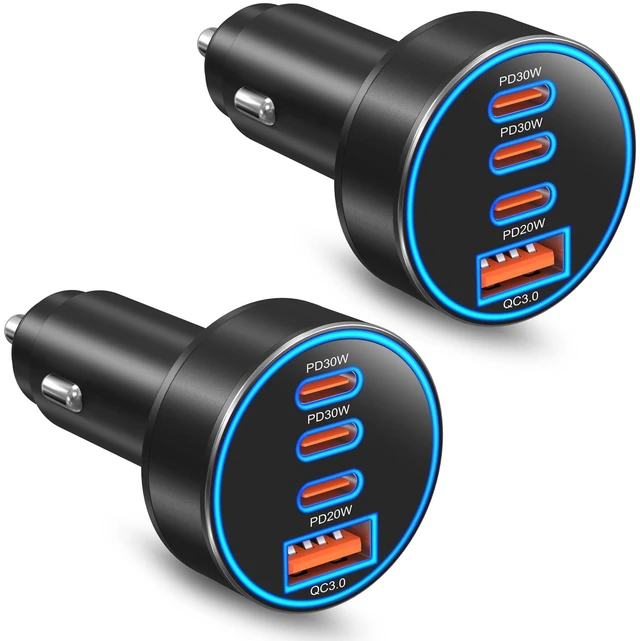 Main image of Car Charger USB C,4-Port 98W Super Fast Charging Car Phone Charger Adapter | 2 Pack Multiport Cigarette Lighter Adapter,PD30W/PD20W/QC3.0 Type C Car Charger for iPhone 17 16 15 Pro Max,iPad,Glaxy