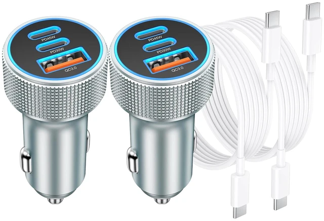 Main image of 93W USB C Car Charger 3-Port PD45W+PD30W Super Fast Charging 2.0 | 12v Cigarette Lighter USB Charger Car Adapter+6FT Type C Cord for Samsung Galaxy S26 S25 S24 A16, iPhone 17 16 15 Pro, 2-PACK