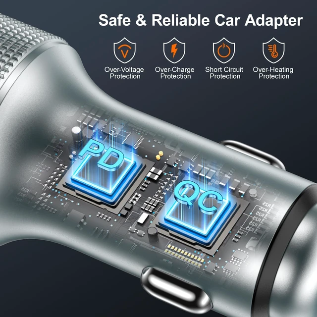 Alt view image 5 of 7 - 93W USB C Car Charger 3-Port PD45W+PD30W Super Fast Charging 2.0 | 12v Cigarette Lighter USB Charger Car Adapter+6FT Type C Cord for Samsung Galaxy S26 S25 S24 A16, iPhone 17 16 15 Pro, 2-PACK