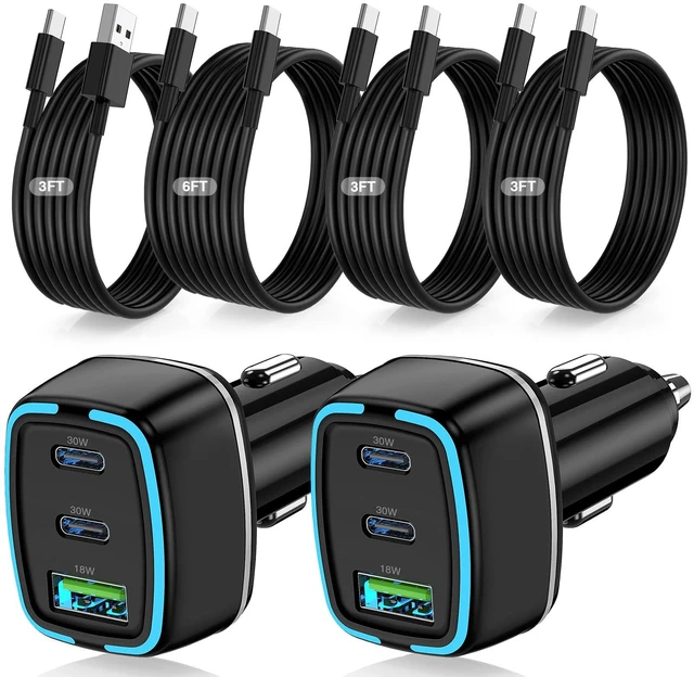 Main image of 75W USB C Car Charger, 3-Port Super Fast Charging Cigarette Lighte | PD/QC 3.0 Car Cigarette Lighter Adapter for iPhone17/16/15 Pro Max & Samsung Galaxy S26/S25, with 4Pack 3/6.6FT Type-C Cables