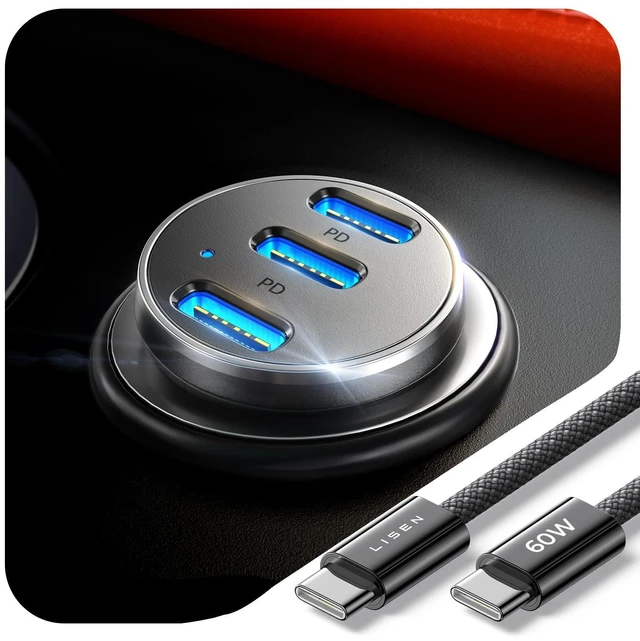 Main image of 108W Car Charger USB C Fast Charging for iPhone Duo 3-Port Cigarette Lighter Adapter Super Fast Charge 12V Type C Cell Phone Automobile Chargers for iPhone 18 17 16 15 Pro Max Samsung S26 Pixel