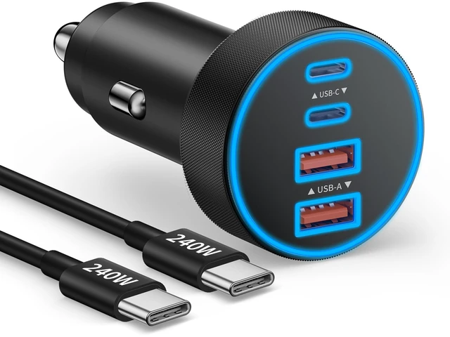 Main image of 4-Port Super Fast USB C Car Charger for iPhone 18 Pro Max 17 16 Pro Duo | Type C Cigarette Lighter USB Charger Car Phone Adapter Accessories for Galaxy S26 S25 S24, Android, with 240W 3FT USB C Cable