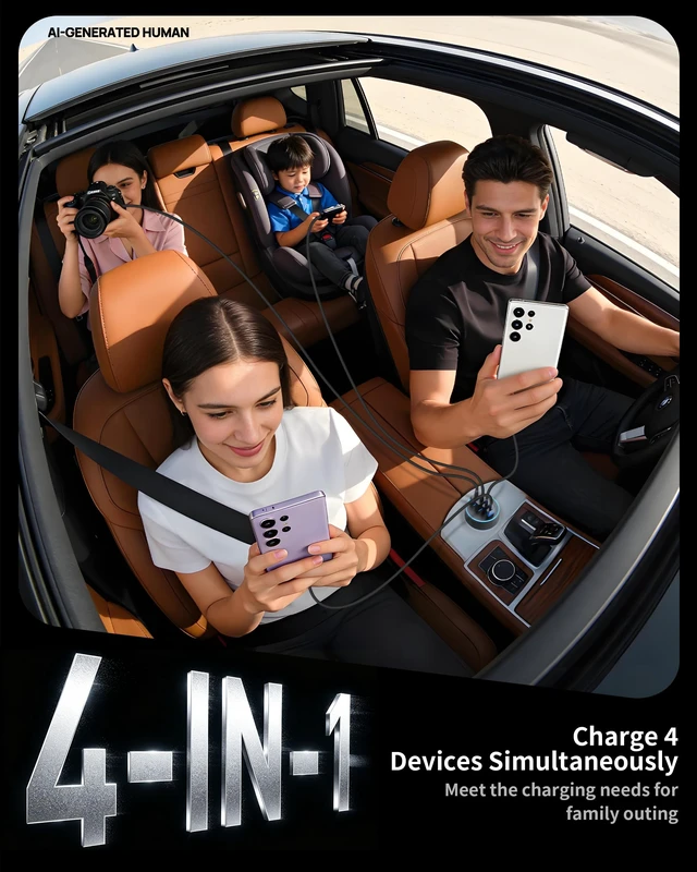 Alt view image 3 of 7 - 4-Port Super Fast USB C Car Charger for iPhone 18 Pro Max 17 16 Pro Duo | Type C Cigarette Lighter USB Charger Car Phone Adapter Accessories for Galaxy S26 S25 S24, Android, with 240W 3FT USB C Cable