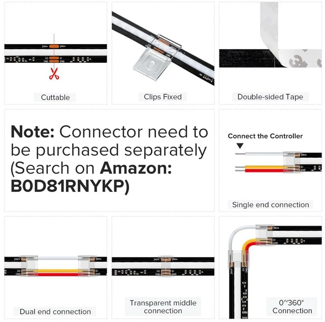 Alt view image 6 of 7 - 16.4FT WS2811 Smart IC RGB DC24V FCOB COB LED Strip Light | UL Listed 630LEDs/m High Density Color Chasing Light 10mm Width Black PCB for Home DIY Lighting(No Adapter or Controller)