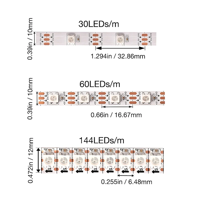 Alt view image 4 of 7 - WS2812B LED Strip SMD 5050 Individual Addressable 144Pixels/m 144Pixels WS2812b IC RGB Strip Full Color LED Strip Non-Waterproof DC5V (3.2FT 144led IP30, White PCB)