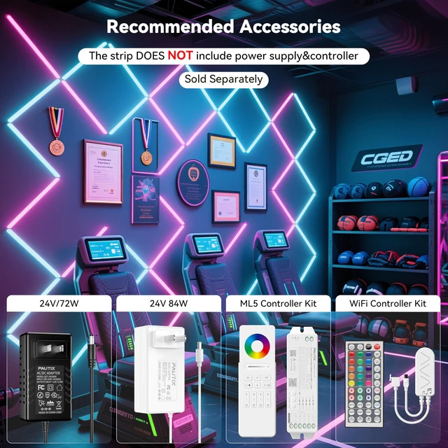 Alt view image 3 of 7 - RGB COB LED Strip Light,UL Listed 24V Color Changing LED Strip Lights,Multicolor Flexible Tape Light for Cabinet,Room,Bedroom,Party DIY Lighting Projects(Power Supply & Controller Not Included)