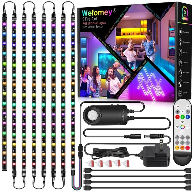 Main image of 8 PCS RGB Under Cabinet Lighting Kit, 12v Motion Sensor LED Light Strip with Remote, ETL Listed Power Adapter, Music Sync Color Changing Led Lights for Shelves, Cabinet, Counter, Bookcase, 13ft