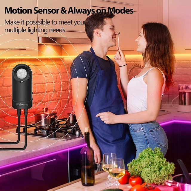 Alt view image 2 of 7 - 8 PCS RGB Under Cabinet Lighting Kit, 12v Motion Sensor LED Light Strip with Remote, ETL Listed Power Adapter, Music Sync Color Changing Led Lights for Shelves, Cabinet, Counter, Bookcase, 13ft