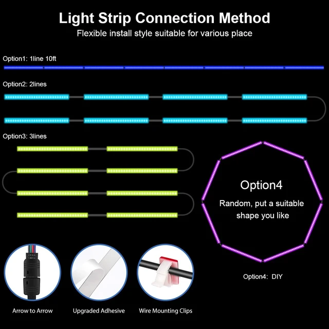 Alt view image 6 of 7 - 8 PCS RGB Under Cabinet Lighting Kit, 12v Motion Sensor LED Light Strip with Remote, ETL Listed Power Adapter, Music Sync Color Changing Led Lights for Shelves, Cabinet, Counter, Bookcase, 13ft