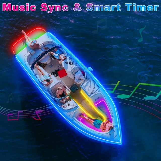 Alt view image 3 of 7 - 50FT Boat Lights LED Waterproof, 12V Marine Light Strip for Boat, RGB Marine LED Strip 12V with App & Remote for Pontoon Interior and Exterior, Night Fishing Lighting for Jon, Yacht, Kayak, Deck