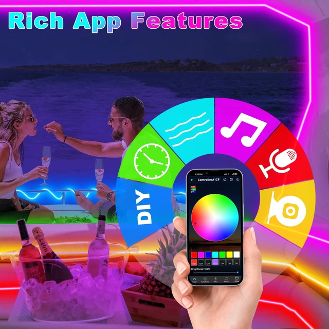 Alt view image 2 of 7 - 50FT Boat Lights LED Waterproof, 12V Marine Light Strip for Boat, RGB Marine LED Strip 12V with App & Remote for Pontoon Interior and Exterior, Night Fishing Lighting for Jon, Yacht, Kayak, Deck