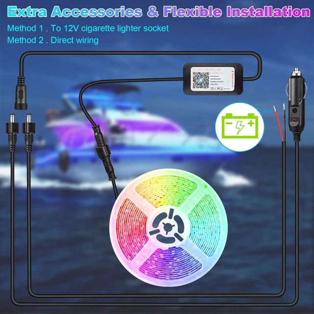 Alt view image 7 of 7 - 50FT Boat Lights LED Waterproof, 12V Marine Light Strip for Boat, RGB Marine LED Strip 12V with App & Remote for Pontoon Interior and Exterior, Night Fishing Lighting for Jon, Yacht, Kayak, Deck