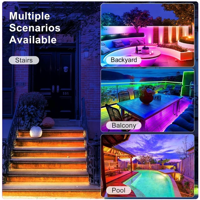 Alt view image 3 of 7 - 50ft RGB Solar Led Strip Lights Outdoor Waterproof with Self-Adhesive | Adhesive Backing and Installation Kit, Auto On/Off 16 Colors and 4 Modes with Remote Great for Garden, Pathway Decor