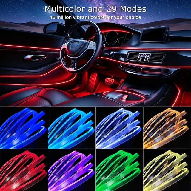 Alt view image 2 of 7 - Car Interior LED Lights, RGB Fiber Optic Ambient Lighting Kit | Wireless APP & RF Remote Control, 16 Million Colors, Music Sync, 5 LED 236 inches Fiber Optic, USB or Hardwire