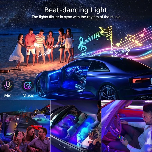 Alt view image 4 of 7 - Car Interior LED Lights, RGB Fiber Optic Ambient Lighting Kit | Wireless APP & RF Remote Control, 16 Million Colors, Music Sync, 5 LED 236 inches Fiber Optic, USB or Hardwire