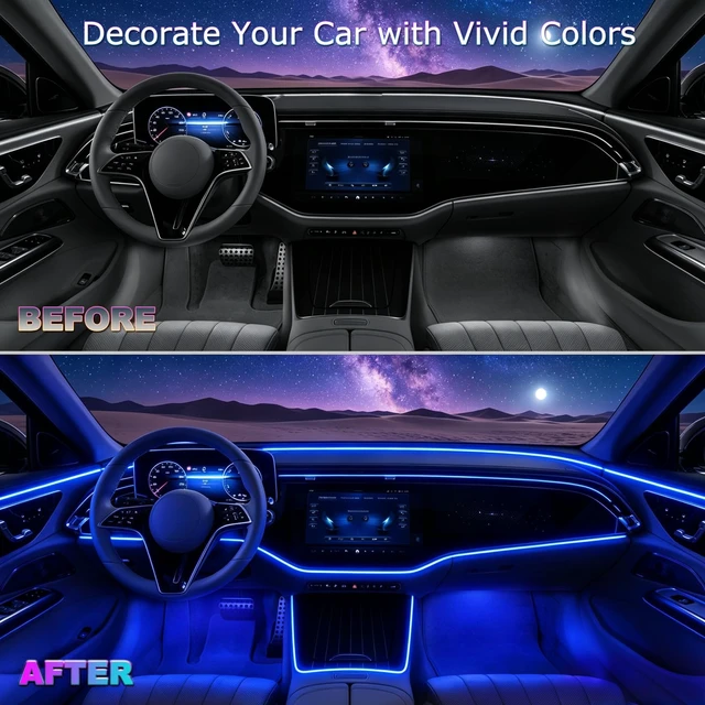 Alt view image 7 of 7 - Car Interior LED Lights, RGB Fiber Optic Ambient Lighting Kit | Wireless APP & RF Remote Control, 16 Million Colors, Music Sync, 5 LED 236 inches Fiber Optic, USB or Hardwire