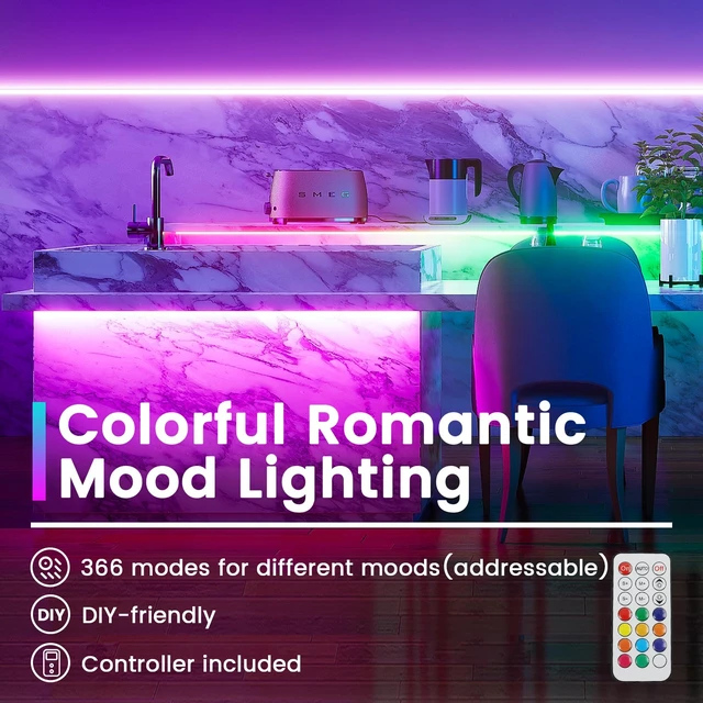 Alt view image 2 of 7 - 16.4ft(5m) 96LEDs/m High Density 8mm-Wide RGB LED Strip Lights AC1L | DC12V, Power Adapter NOT Included, Fits All Muzata Aluminum LED Channels, Colorful Spotless Neon Lighting Effect