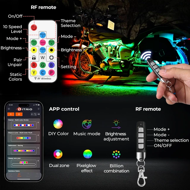 Alt view image 2 of 7 - 18PCS Motorcycle Underglow Kit with APP/Remote Control,Pixelglow Effect | Motorcycle RGB Lights with Brake Turn Signal , Dual Zone,12V Waterproof Dual Zone for Motorcycles, Golf Carts,UTVs, Boats