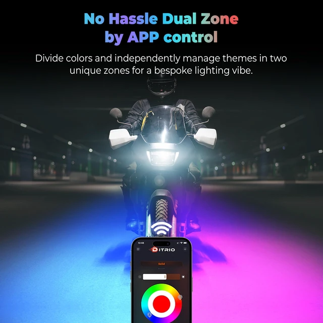 Alt view image 5 of 7 - 18PCS Motorcycle Underglow Kit with APP/Remote Control,Pixelglow Effect | Motorcycle RGB Lights with Brake Turn Signal , Dual Zone,12V Waterproof Dual Zone for Motorcycles, Golf Carts,UTVs, Boats