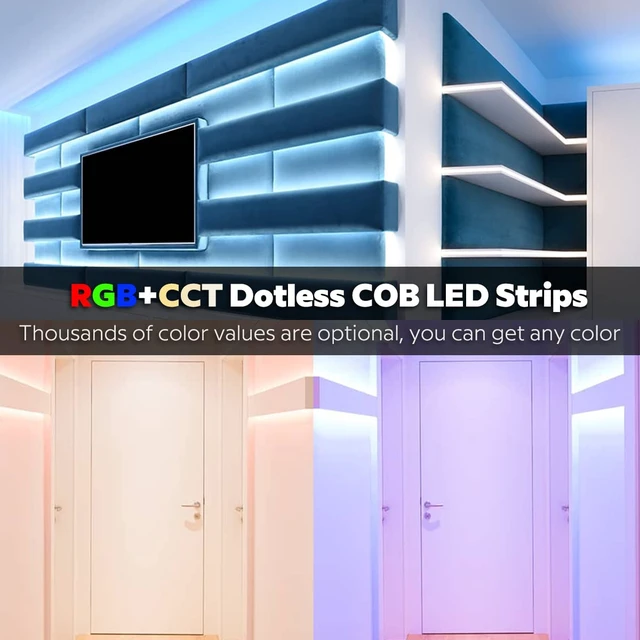 Alt view image 7 of 7 - 24VDC Color Changing RGBCCT Dotless COB LED Strip Lights, High Density RGBCW 4200 LEDs Warm White to Daylight RGBWW Dimmable LED Light Strips(Non-Waterproof IP20), FCOB-24V-RGBCCT