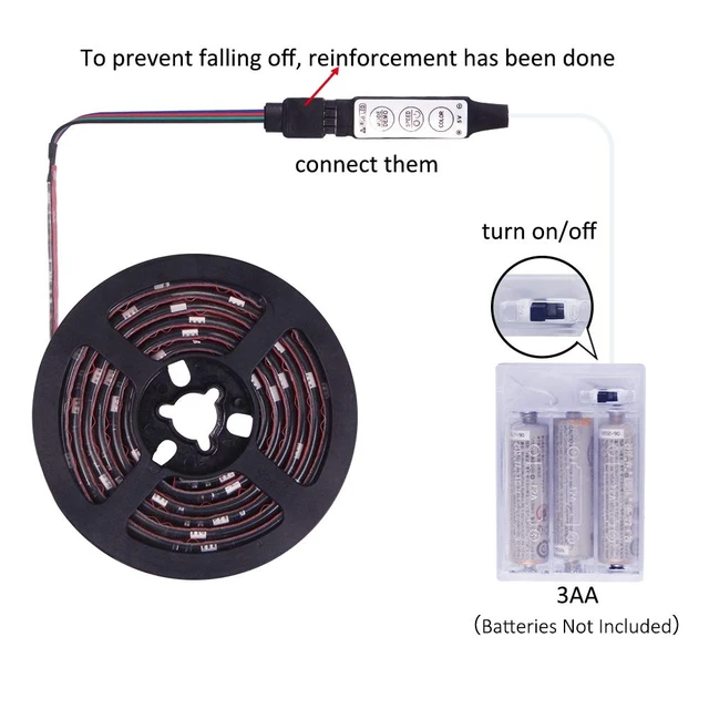 Alt view image 4 of 7 - Led Strip Lights Battery Powered RGB 2M 6.56ft Battery Operated Led | Battery Lights, 3 Keys Controller, Waterproof Battery Led Rope Lights, for TV, Bedroom, Mirror, PC, Camping & Home Decoration